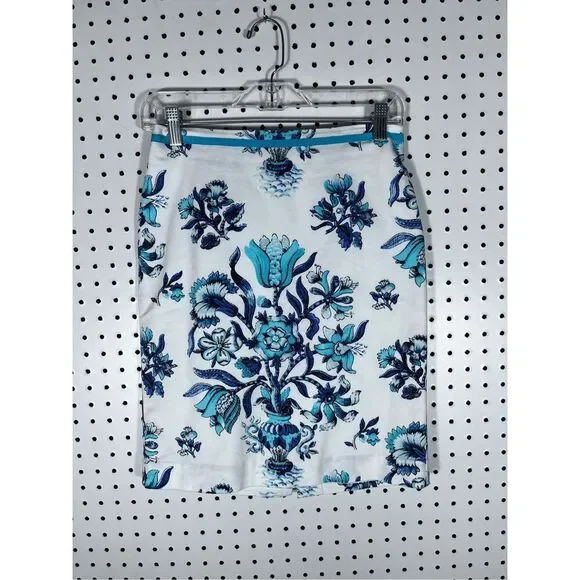 Talbots Skirts Talbotswhite Turquoise Blue Baroque Floral